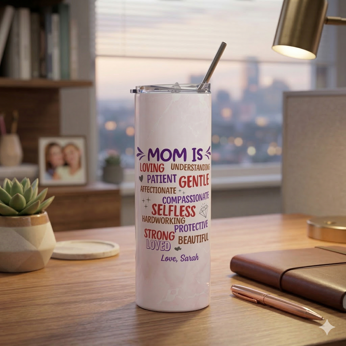 Mom Is" Personalized Word Cloud Tumbler – Custom Name | Loving Patient Strong Beautiful | Sentimental Mother's Day Gift from Kids | 20oz Skinny Tumbler with Straw