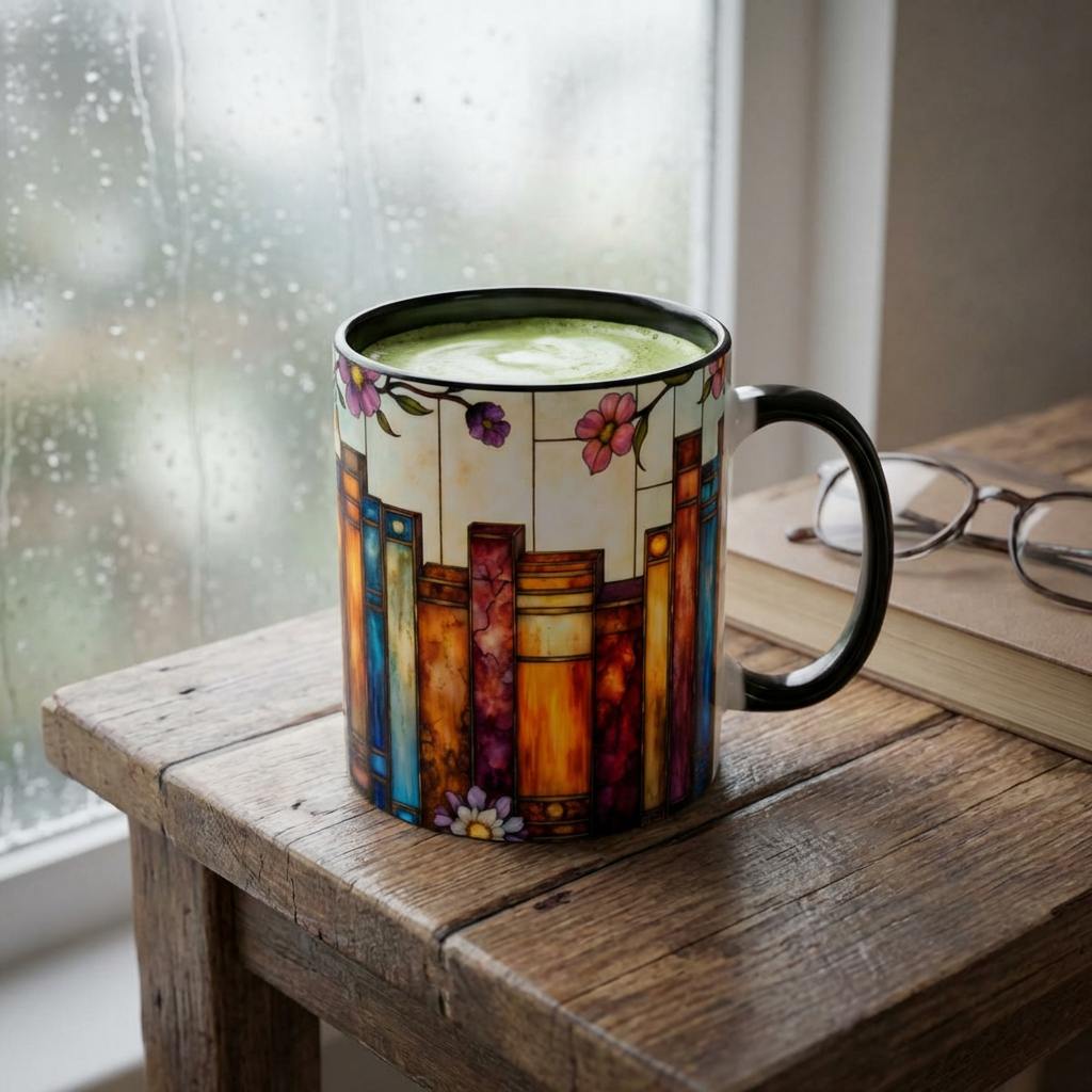 Floral Stained Glass Bookshelf Accent Coffee Mug (11/15oz)
