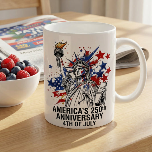 America's 250th Anniversary Mug – Statue of Liberty 4th of July Mug | Patriotic Coffee Mug | America 250 Commemorative Mug | Independence Day Gift | 11oz & 15oz Ceramic Mug
