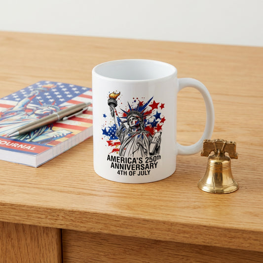 America's 250th Anniversary Mug – Statue of Liberty 4th of July Mug | Patriotic Coffee Mug | America 250 Commemorative Mug | Independence Day Gift | 11oz & 15oz Ceramic Mug