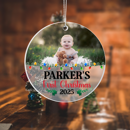 Custom Photo Ornament for Baby 2025 – Personalized Acrylic “First Christmas” Keepsake for Family Tree