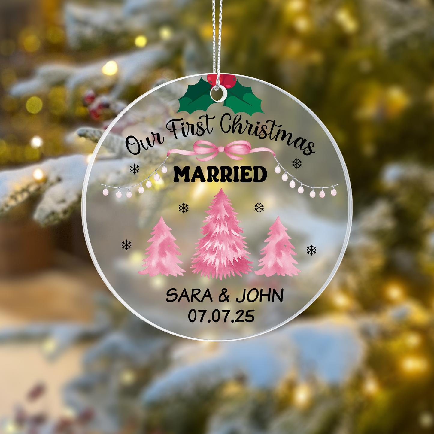 Our First Christmas Married Acrylic Ornament 2025 – Personalized Couple Ornament, Newlywed Christmas Gift Keepsake