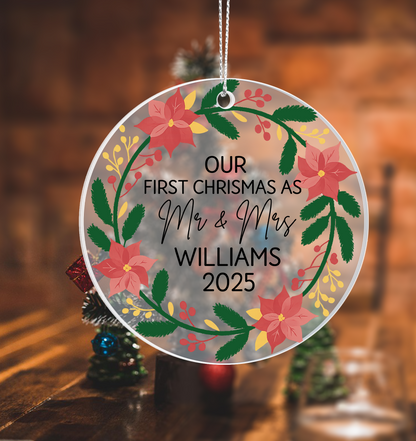 Personalized “Our First Christmas as Mr & Mrs” Ornament – Custom Married Couple Christmas Ornament with Name & Year