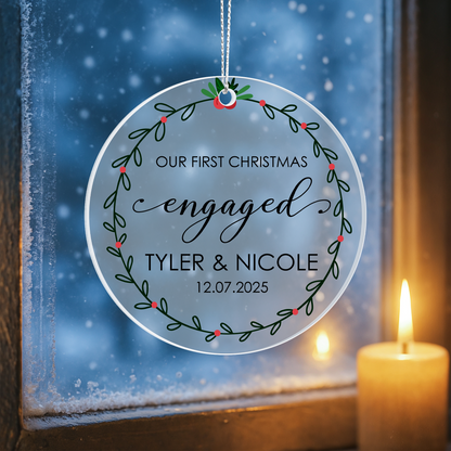 Our First Christmas Engaged Personalized Acrylic Ornament 2025 – Custom Engagement Gift, Couple Christmas Keepsake