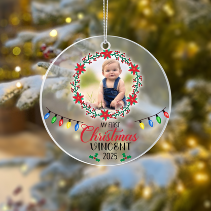 Custom Baby Ornament 2025 – My First Christmas Acrylic Photo Ornament with Name – Personalized Holiday Gift for Family