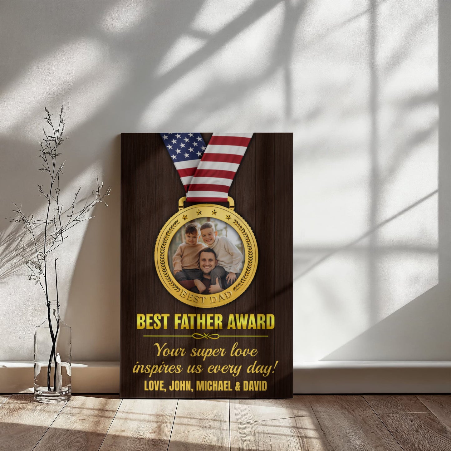 Personalized 'Best Father Award' Canvas – Custom Photo & Names