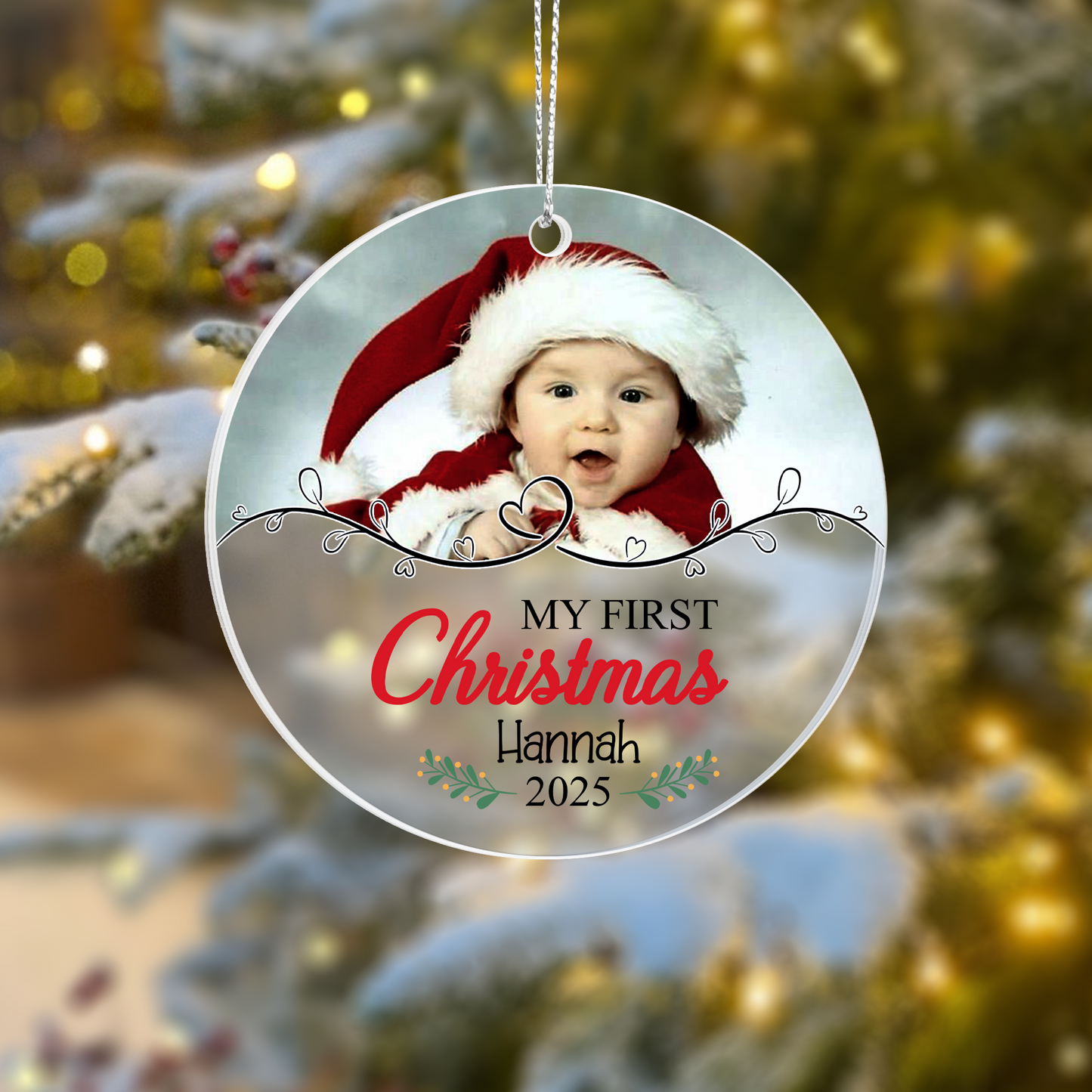 My First Christmas Ornament 2025 – Personalized Acrylic Photo Ornament with Baby Name – Custom Keepsake Gift for Newborn or Parents