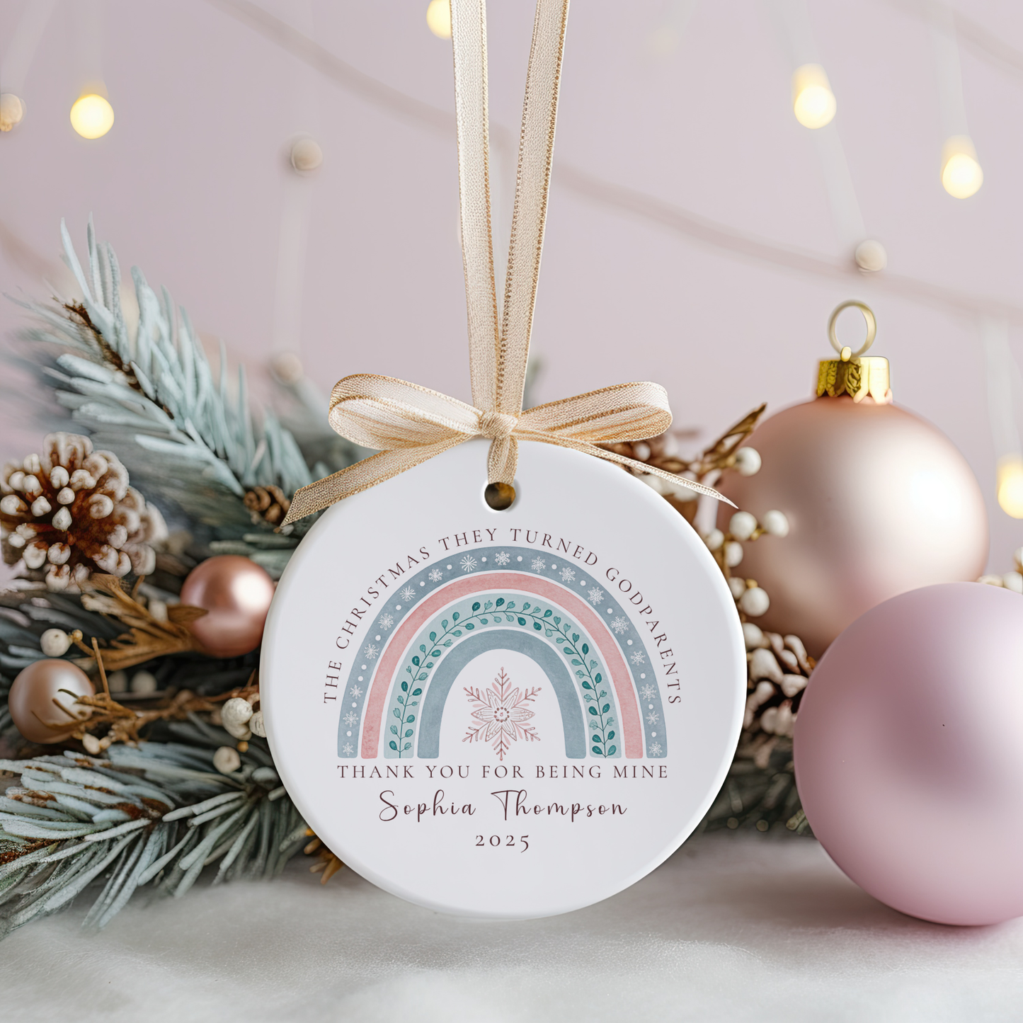 Personalized Godparent Ornament from Godchild – Custom Names & Year – Thank You Christmas Gift Keepsake