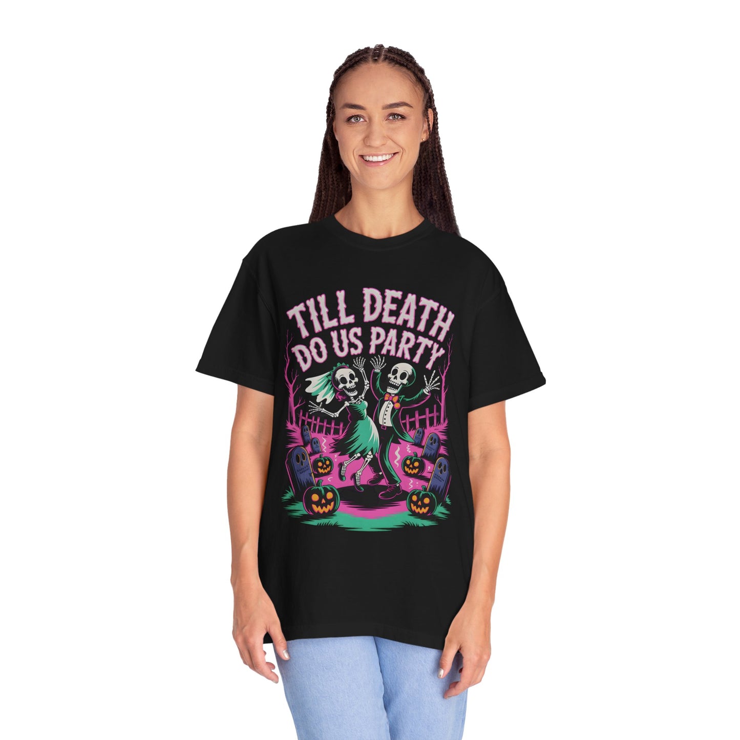 Till Death Do Us Party Skeleton Halloween Shirt – Funny Couples Tee
