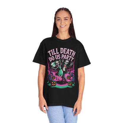 Till Death Do Us Party Skeleton Halloween Shirt – Funny Couples Tee