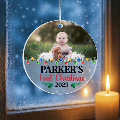 Custom Photo Ornament for Baby 2025 – Personalized Acrylic “First Christmas” Keepsake for Family Tree