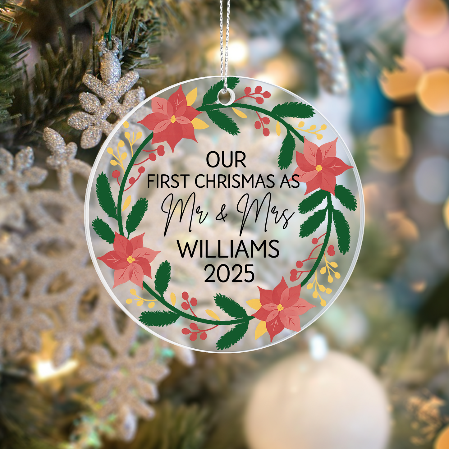 Personalized “Our First Christmas as Mr & Mrs” Ornament – Custom Married Couple Christmas Ornament with Name & Year
