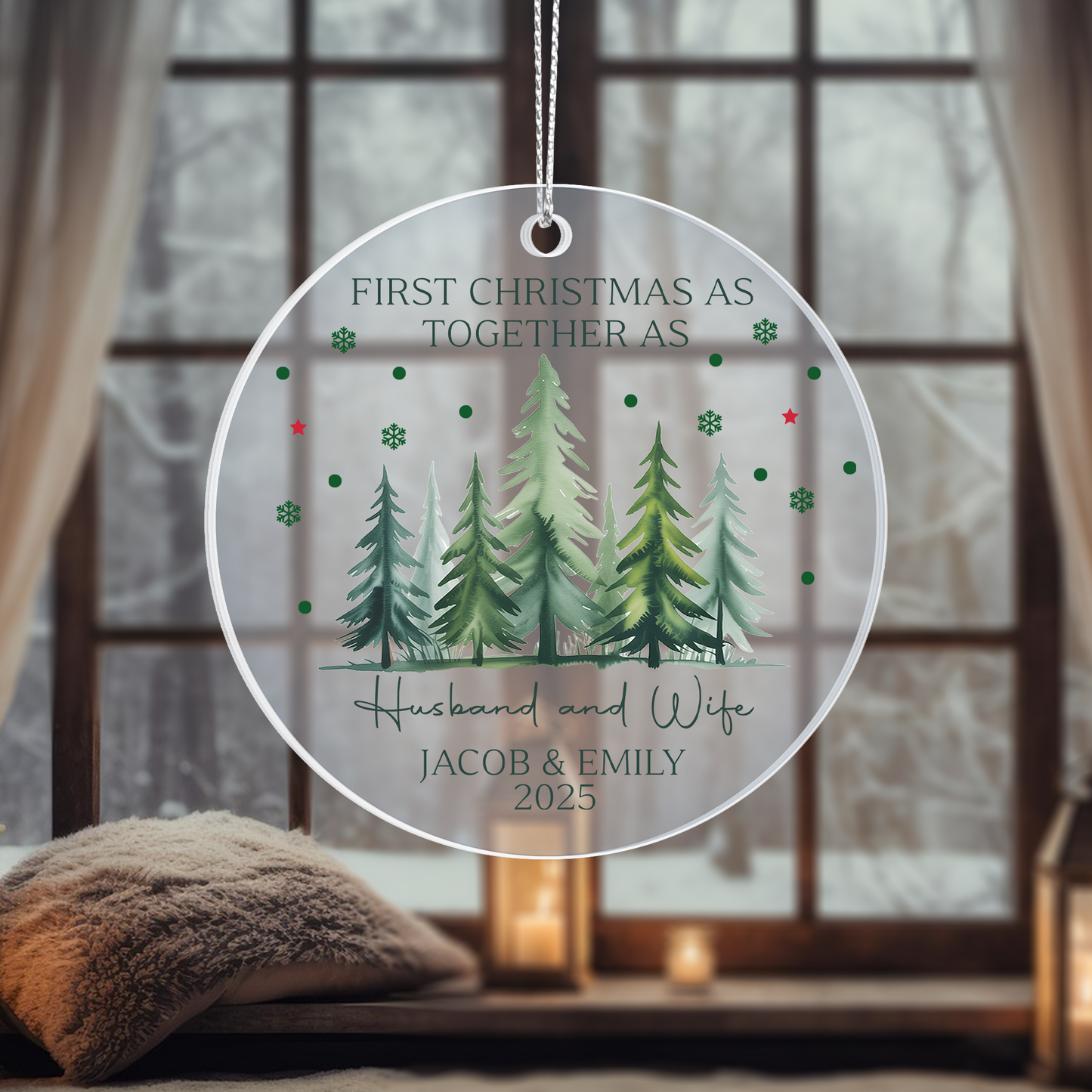 First Christmas as Husband and Wife Personalized Acrylic Ornament 2025 – Custom Newlywed Ornament, Married Couple Gift Keepsake