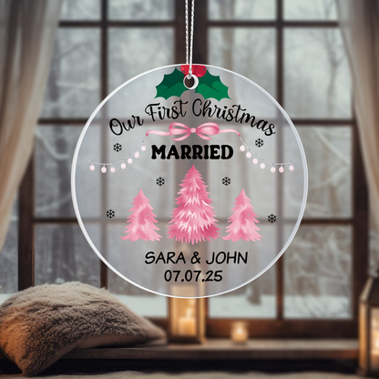 Our First Christmas Married Acrylic Ornament 2025 – Personalized Couple Ornament, Newlywed Christmas Gift Keepsake