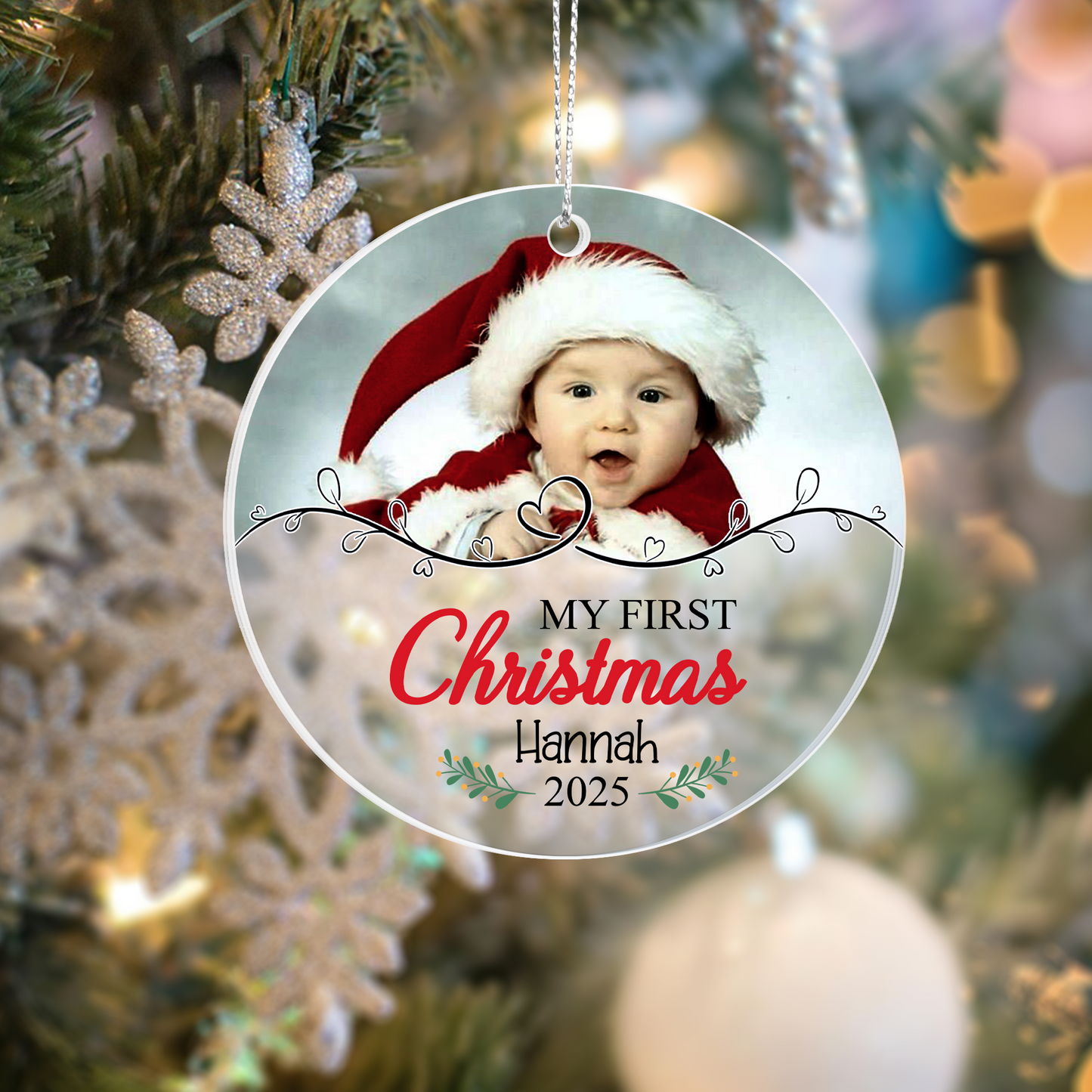 My First Christmas Ornament 2025 – Personalized Acrylic Photo Ornament with Baby Name – Custom Keepsake Gift for Newborn or Parents