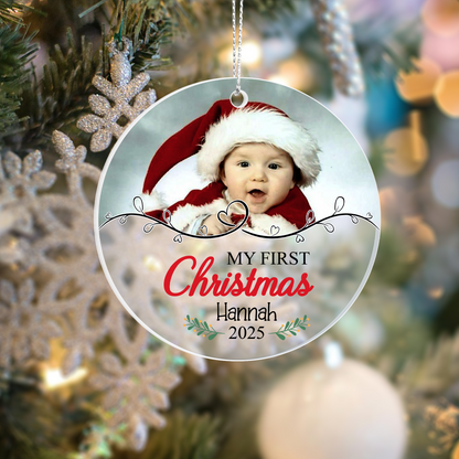 My First Christmas Ornament 2025 – Personalized Acrylic Photo Ornament with Baby Name – Custom Keepsake Gift for Newborn or Parents