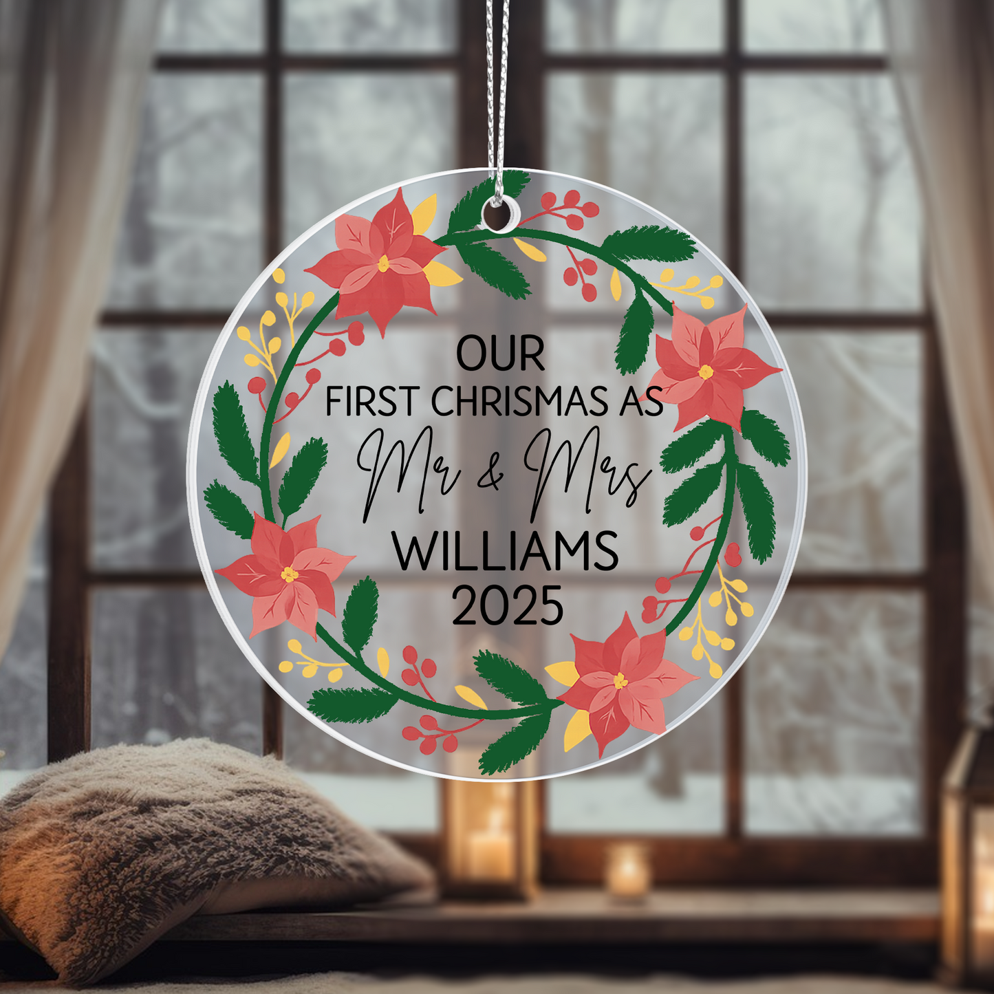 Personalized “Our First Christmas as Mr & Mrs” Ornament – Custom Married Couple Christmas Ornament with Name & Year
