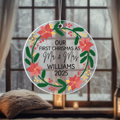 Personalized “Our First Christmas as Mr & Mrs” Ornament – Custom Married Couple Christmas Ornament with Name & Year