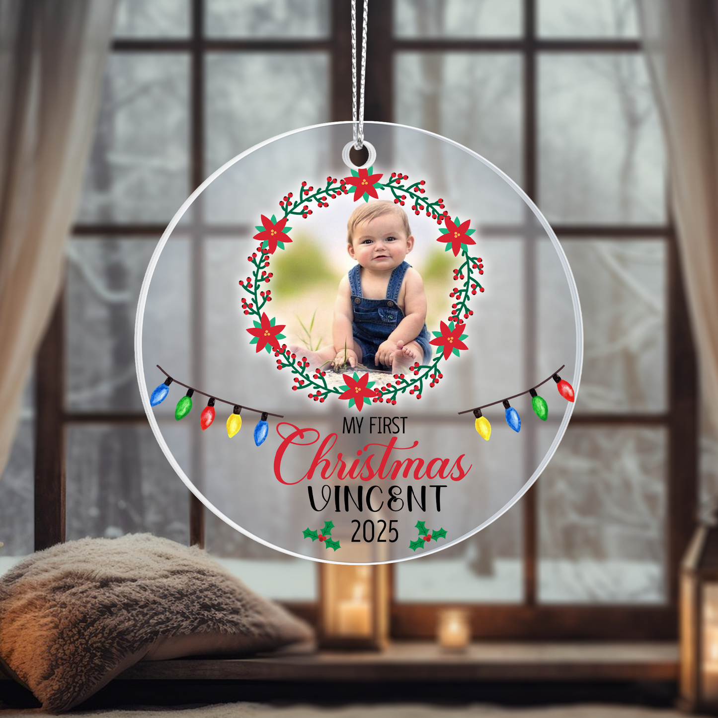 Custom Baby Ornament 2025 – My First Christmas Acrylic Photo Ornament with Name – Personalized Holiday Gift for Family
