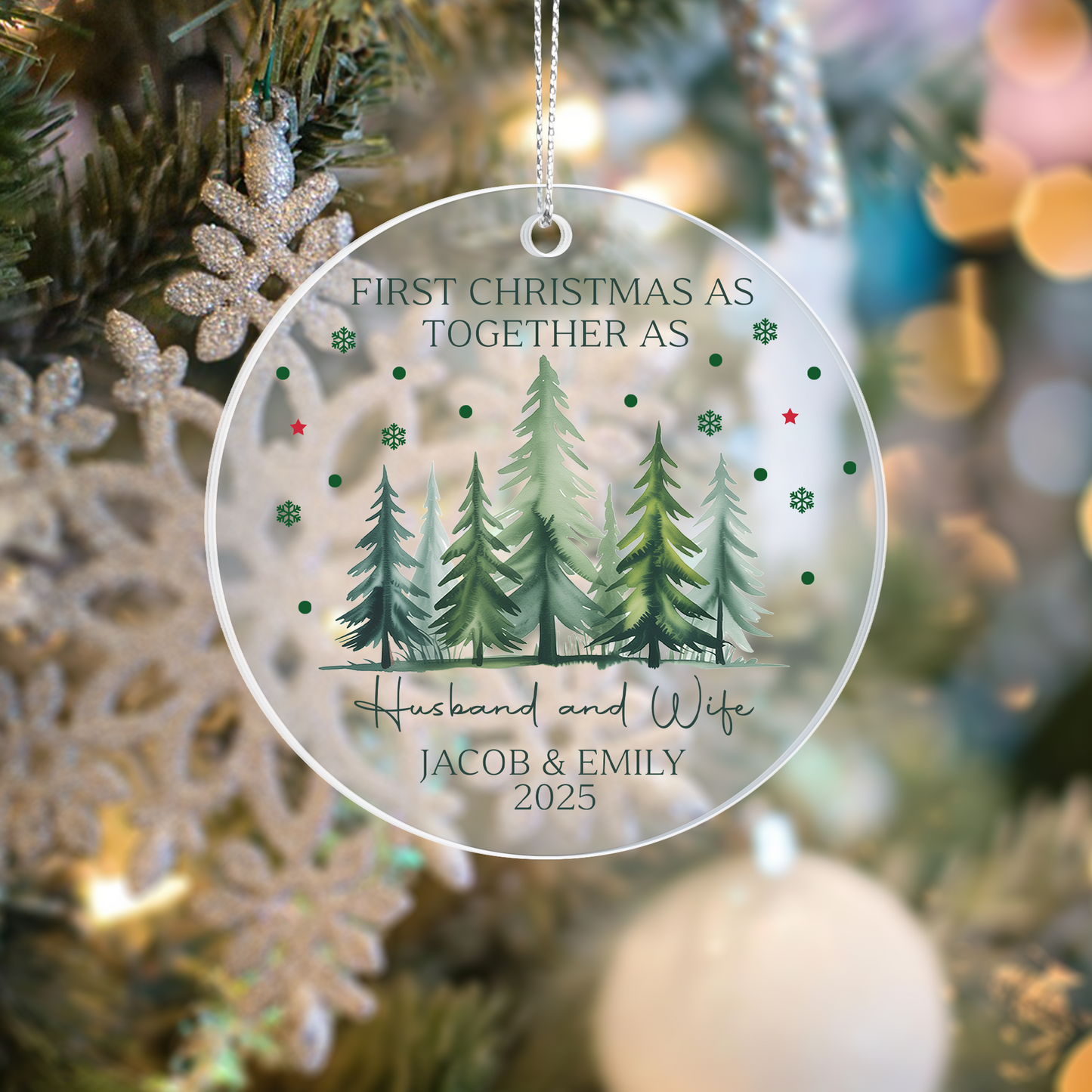 First Christmas as Husband and Wife Personalized Acrylic Ornament 2025 – Custom Newlywed Ornament, Married Couple Gift Keepsake