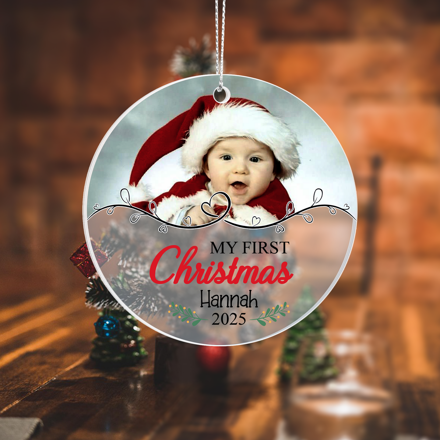 My First Christmas Ornament 2025 – Personalized Acrylic Photo Ornament with Baby Name – Custom Keepsake Gift for Newborn or Parents