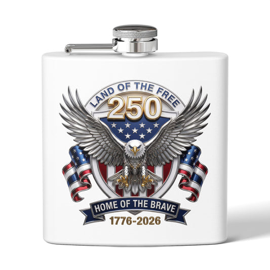 America 250th Anniversary Flask  Land of the Free Home of the Brave 1776-2026 Commemorative Flask Patriotic Gift for Him 4th of July Gift