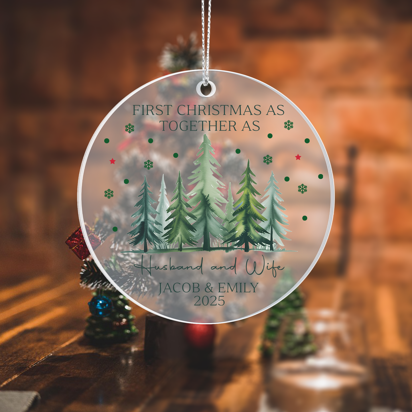 First Christmas as Husband and Wife Personalized Acrylic Ornament 2025 – Custom Newlywed Ornament, Married Couple Gift Keepsake