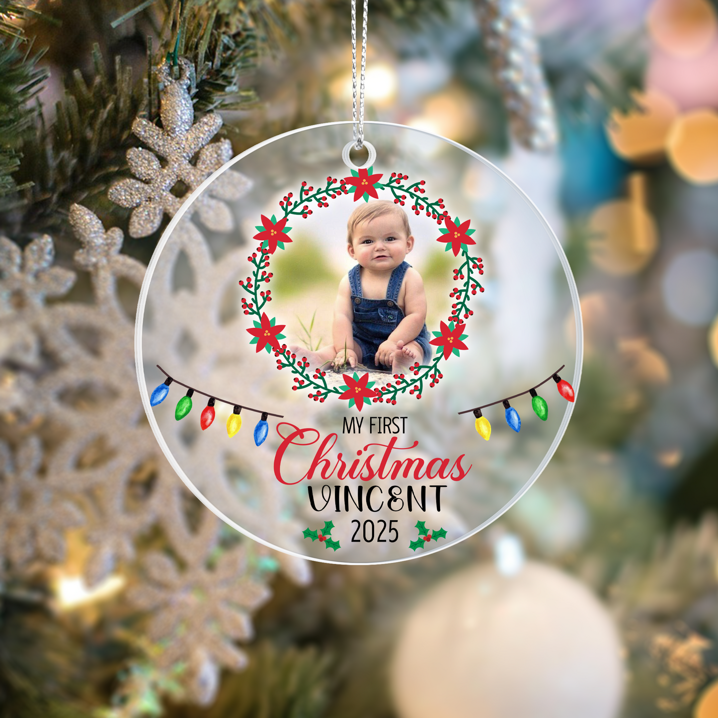 Custom Baby Ornament 2025 – My First Christmas Acrylic Photo Ornament with Name – Personalized Holiday Gift for Family