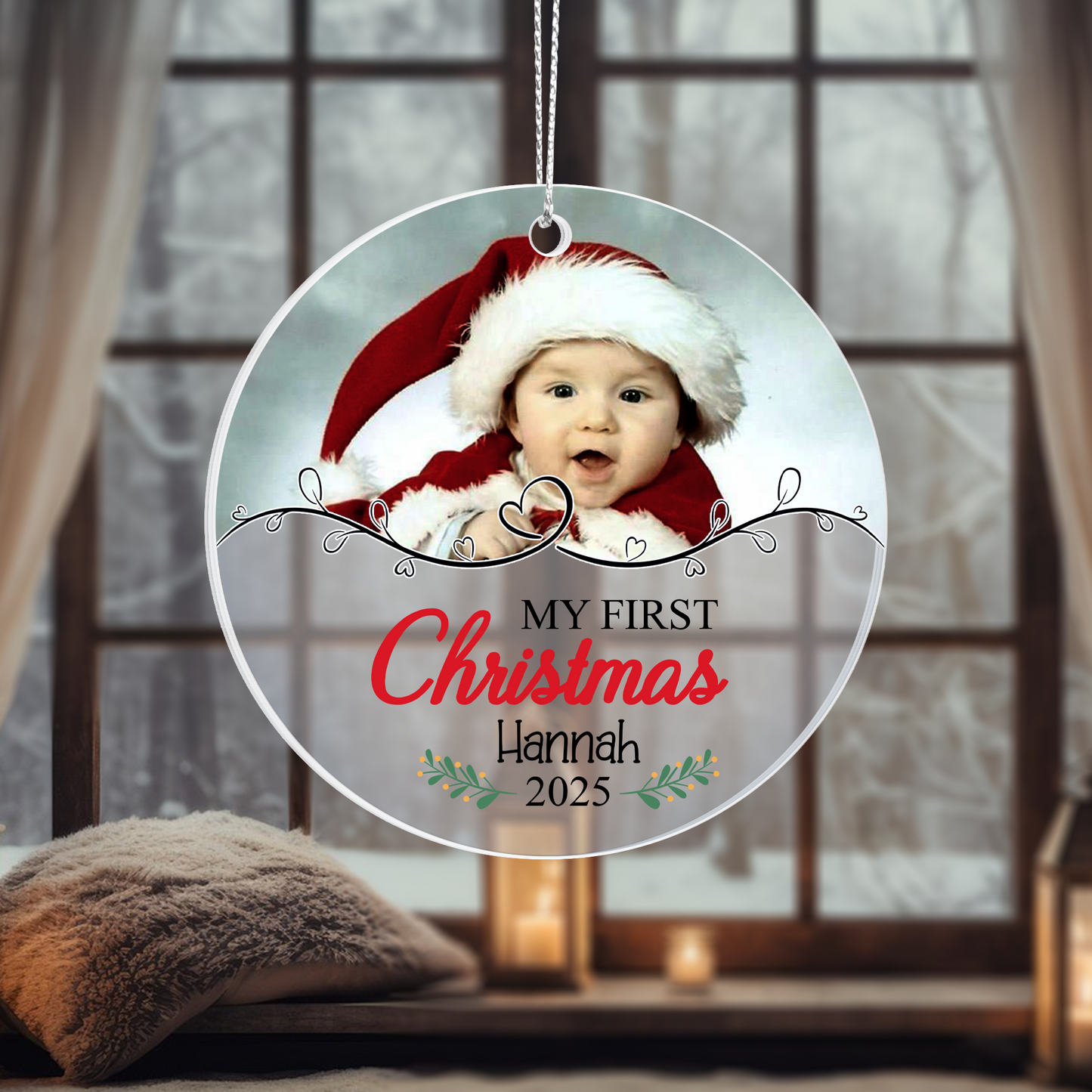 My First Christmas Ornament 2025 – Personalized Acrylic Photo Ornament with Baby Name – Custom Keepsake Gift for Newborn or Parents