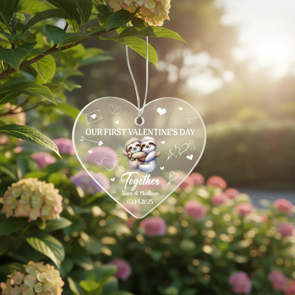 Personalized Acrylic Heart Ornament – Our First Valentine’s Day Gift for Couples, Custom Name & Date Love Keepsake