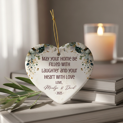 Personalized Married Ornament – Custom Newlywed Ornament with Names & Year – “May Your Home Be Filled with Laughter and Love” Wedding Gift Keepsake