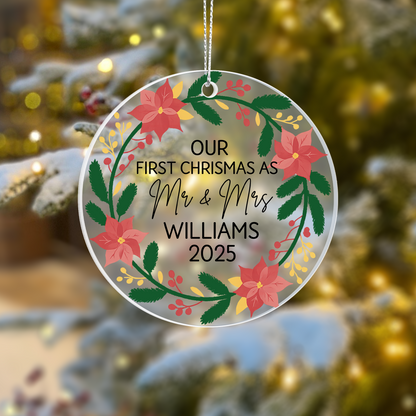 Personalized “Our First Christmas as Mr & Mrs” Ornament – Custom Married Couple Christmas Ornament with Name & Year