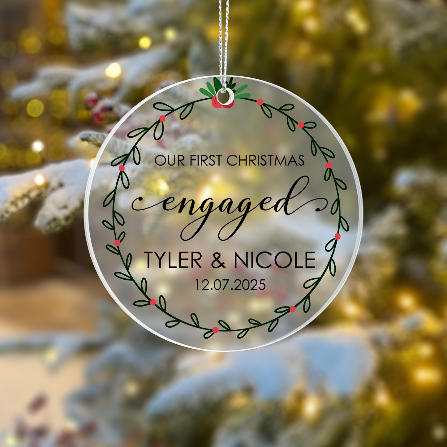 Our First Christmas Engaged Personalized Acrylic Ornament 2025 – Custom Engagement Gift, Couple Christmas Keepsake