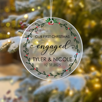 Our First Christmas Engaged Personalized Acrylic Ornament 2025 – Custom Engagement Gift, Couple Christmas Keepsake