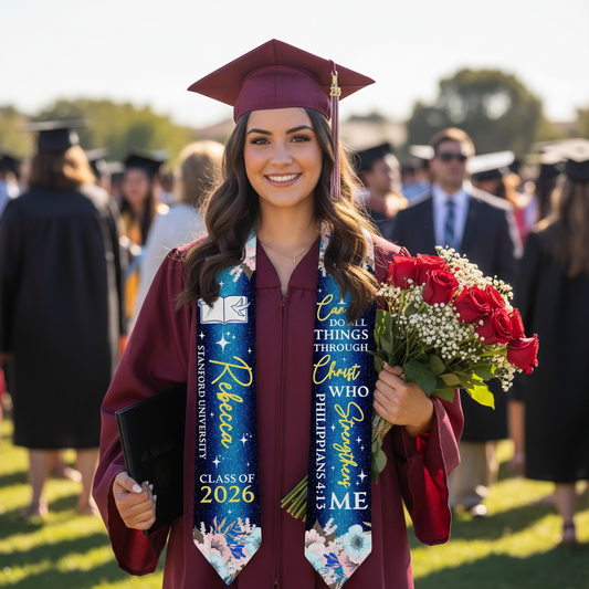 Personalized Graduation Stole – Custom Name, School, Year & Photo | Class of 2026 Graduation Sash | High School & College Grad Gift | Keepsake Graduation Stole