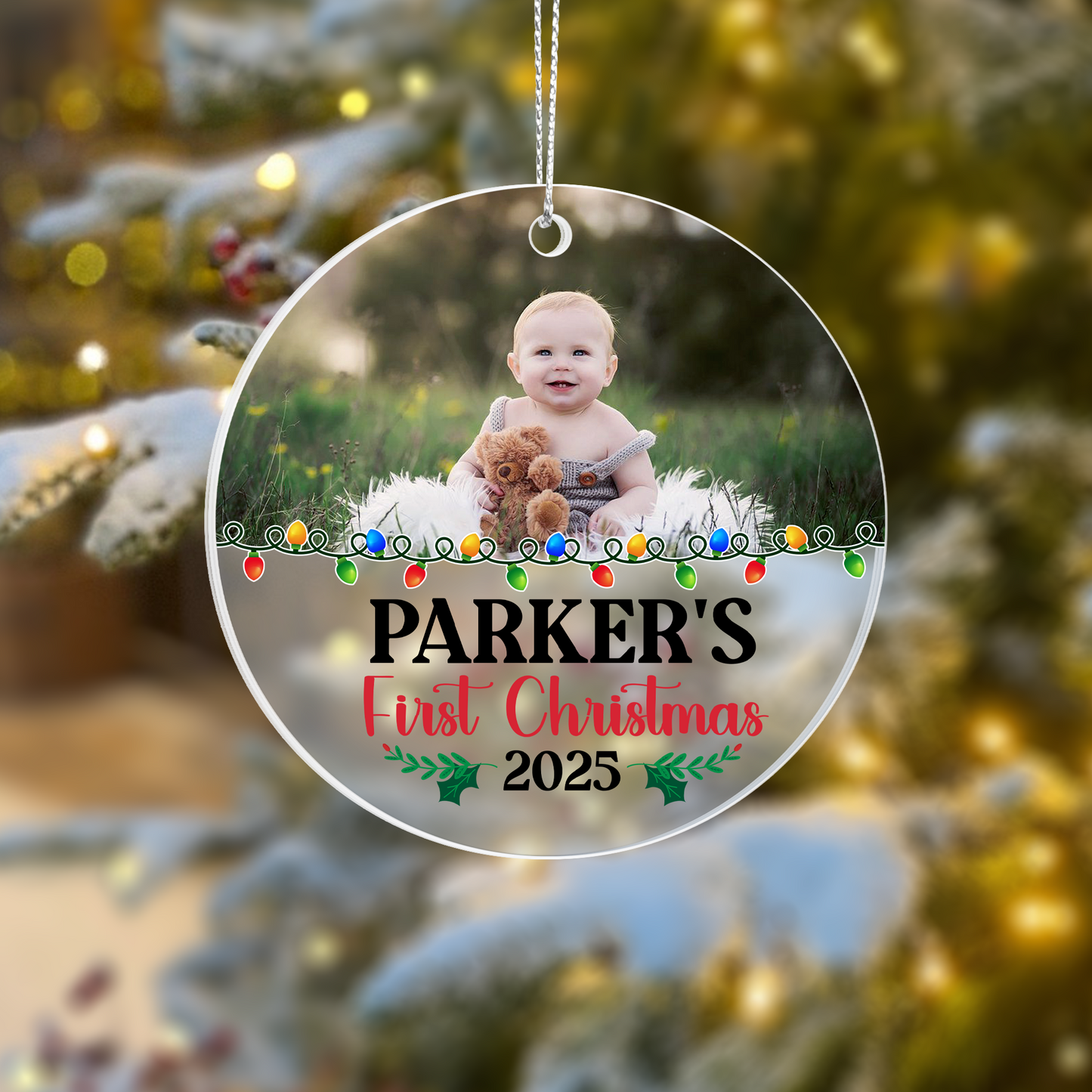 Custom Photo Ornament for Baby 2025 – Personalized Acrylic “First Christmas” Keepsake for Family Tree