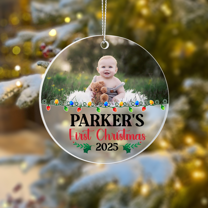 Custom Photo Ornament for Baby 2025 – Personalized Acrylic “First Christmas” Keepsake for Family Tree