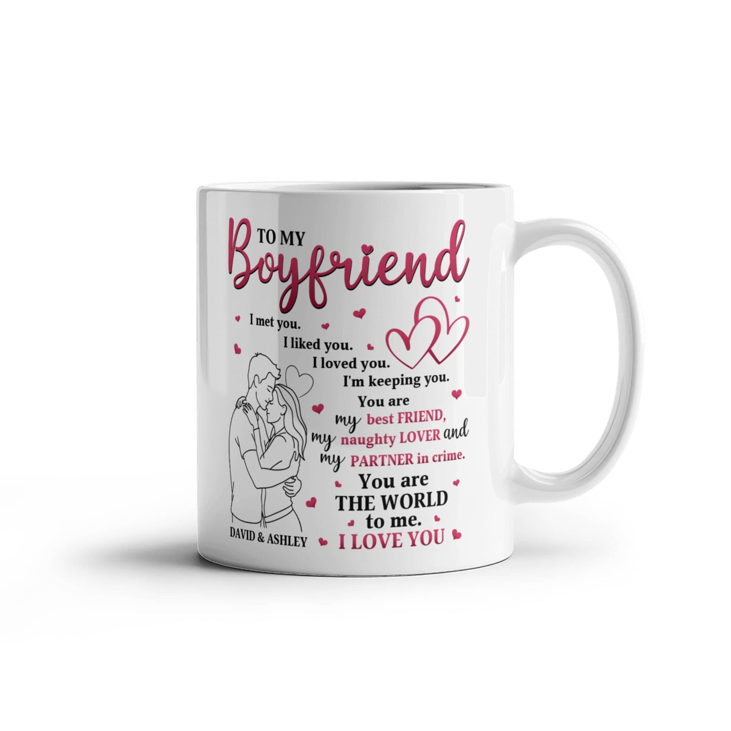 Personalized Valentine Mug for Boyfriend – “To My Boyfriend” I Love You Coffee Mug, Custom Name Gift