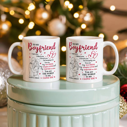 Personalized Valentine Mug for Boyfriend – “To My Boyfriend” I Love You Coffee Mug, Custom Name Gift