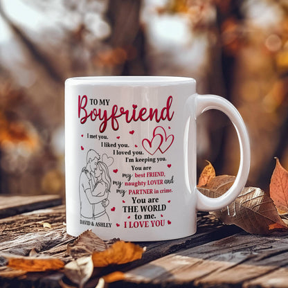 Personalized Valentine Mug for Boyfriend – “To My Boyfriend” I Love You Coffee Mug, Custom Name Gift