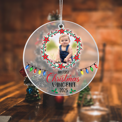 Custom Baby Ornament 2025 – My First Christmas Acrylic Photo Ornament with Name – Personalized Holiday Gift for Family