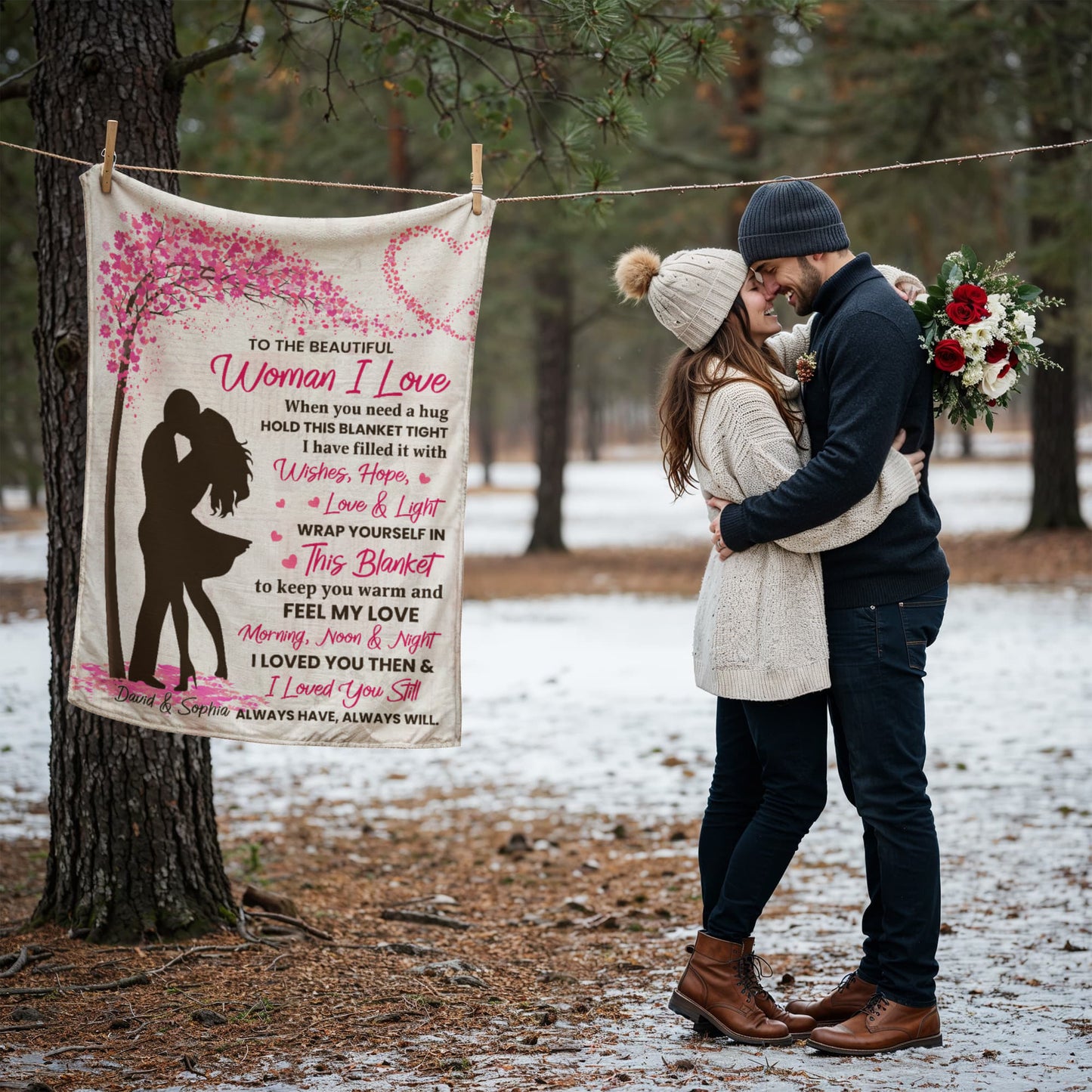 Personalized Valentine Blanket for Her – To the Woman I Love Coral Fleece Blanket, Custom Name Romantic Gift