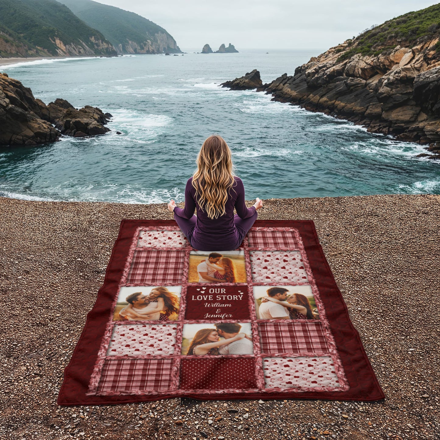 Personalized Coral Fleece Blanket with Photo & Names – Custom Couple Love Story Blanket, Romantic Gift for Anniversary, Valentine’s Day or Christmas
