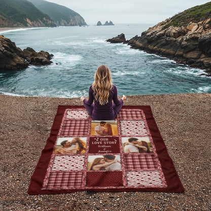 Personalized Coral Fleece Blanket with Photo & Names – Custom Couple Love Story Blanket, Romantic Gift for Anniversary, Valentine’s Day or Christmas