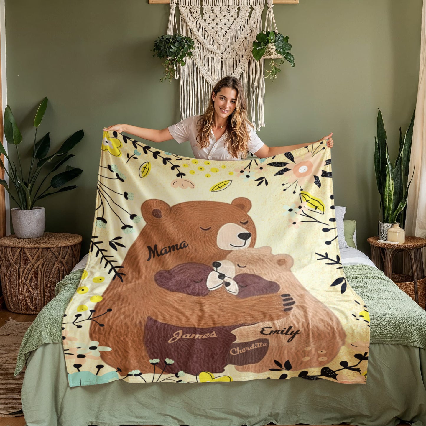 Personalized Family Tree Woven Blanket – Custom Names Family Gift, Tree of Life Throw Blanket for Mom and Family