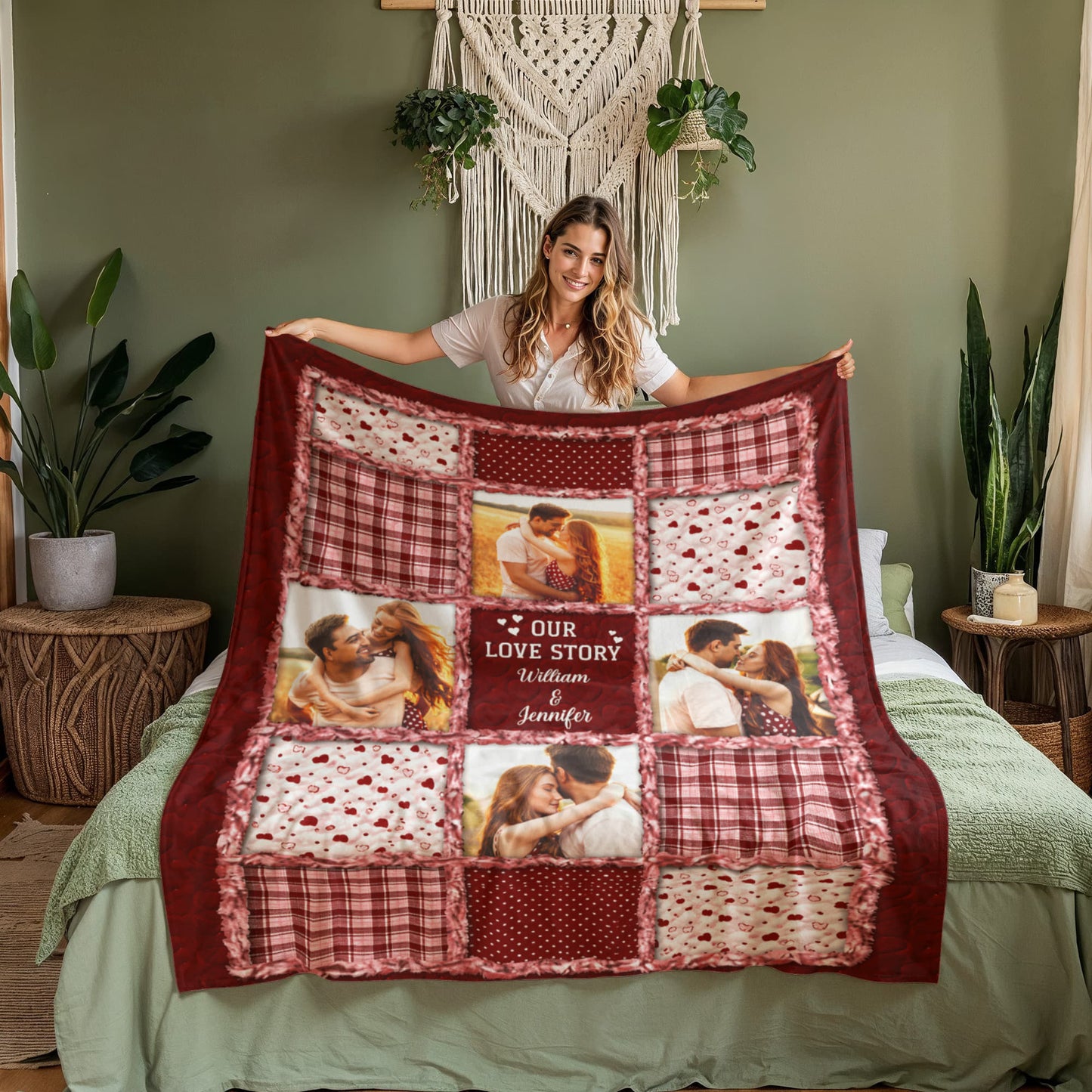 Personalized Coral Fleece Blanket with Photo & Names – Custom Couple Love Story Blanket, Romantic Gift for Anniversary, Valentine’s Day or Christmas