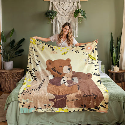 Personalized Family Tree Woven Blanket – Custom Names Family Gift, Tree of Life Throw Blanket for Mom and Family