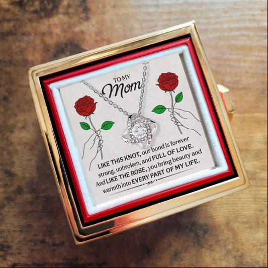 Love Knot Necklace for Mom with Rotating Rose Gift Box – Heartfelt Mother’s Day or Birthday Gift