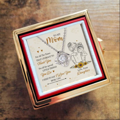 Love Knot Necklace for Mom from Daughter – Sentimental Jewelry Gift with Rotating Rose Keepsake Box