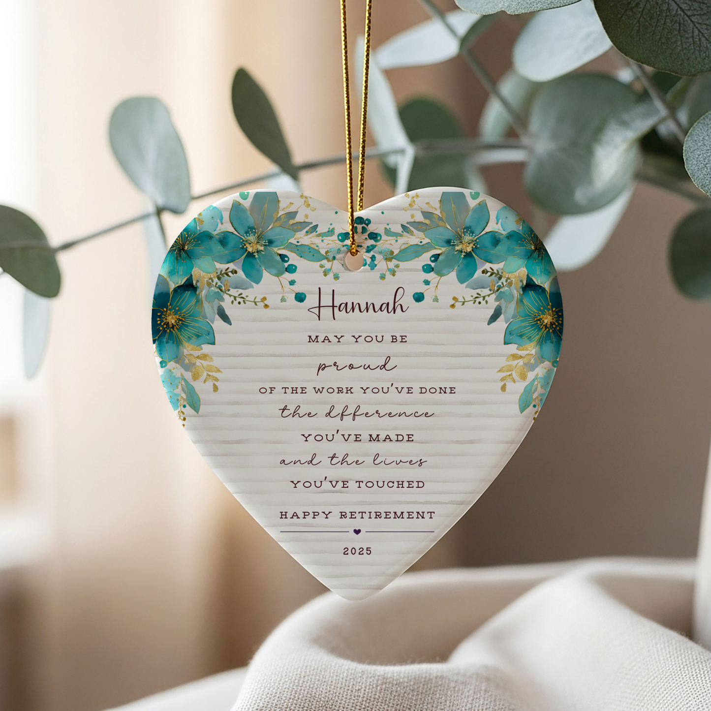 Personalized Retirement Ornament – Custom Heart Keepsake with Name & Year – Retirement Gift for Teacher, Nurse, or Coworker